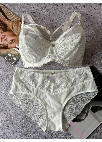 Білий жноча білизна зі стрепами комплект молочний Lanny Mode