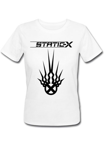 Чорна літня жіноча футболка static-x - black logo (біла) Fat Cat