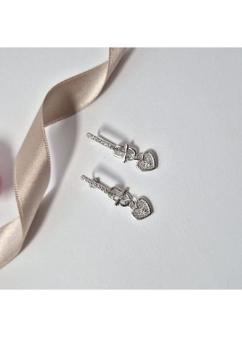 Серебряные серьги с подвеской Сердце в камнях серебро 925 пробы Родированное 3.70г 5054р Nobrand (370438644)