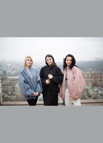 Бомбер жіночий з натуральної вовни теплий Oversize Блакитний S/M JUGO бейсбольний на кнопках (316629027)