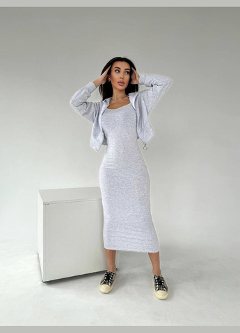 Жіночий комплект кофта+сукня сiрого кольору 30897 No Brand (323642465)