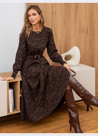 Коричнева кежуал розкльошена сукня з візерунком коричнева кльош Dressa