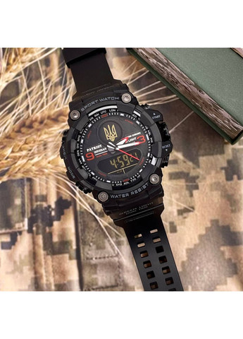 Наручний годинник з Тризубом чорний спортивний кварцовий годинник для чоловіків з будильником та календарем ProDobro (367264819)