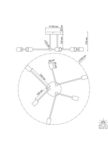 Люстра BELFAST R 740x190 мм Черная на 6 ламп E27 ESLLSE (365650705)