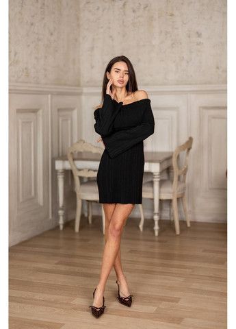 Чорна повсякденний жіноча в'язана сукня з відкритими плечима з відкритими плечима KaraMix однотонна