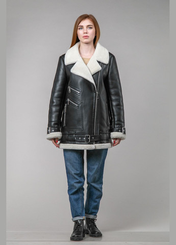 Черная дубленка косуха с белым мехом CHICLY (290665070)