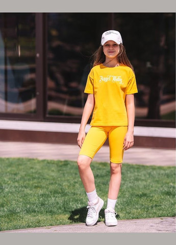 Желтый летний комплект для девочки подростковый (футболка+велосипедки) hc (h001-6337-036-33-1) No Brand