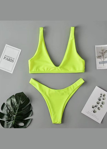 Салатовый летний раздельный купальник фитнесс с трусиками танга s m l (44 46 48) салатовый неон Po Fanu