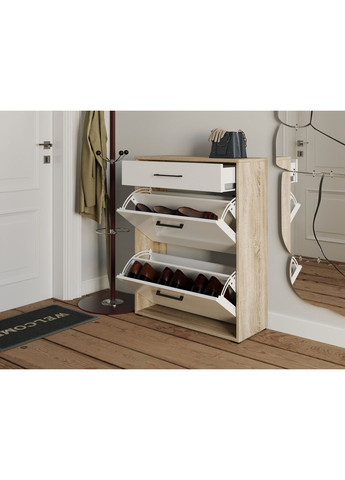 Тумба для взуття в передпокій на 2 комірки та ящик MT-207 700*920*280 дуб сонома/білий No Brand (358928773)