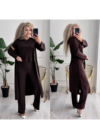 Костюм тройка: кардиган, футболка и брюки прямого кроя, трикотажный рубчик Україна (361374936)