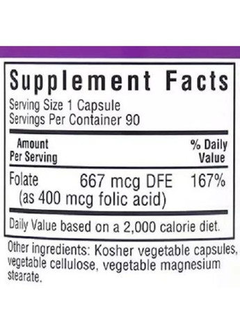 Folic Acid 400 mcg 90 Veg Caps Bluebonnet Nutrition (294058487)