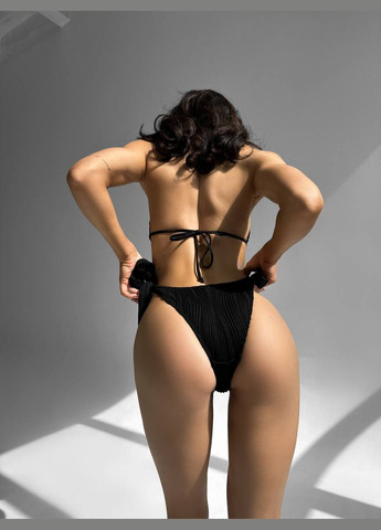 Черный летний стильный фактурный купальник с цепочками раздельный Vakko