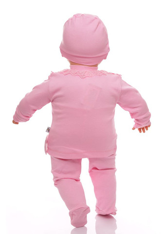 Рожевий демісезонний сорочка, повзунки та шапочка для дівчинки трикотажні з рюшею рожеві 62 см (33040) BABYKROHA