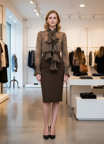 Бежевая женская шифоновая блуза с шарфом lw-116679-1 черный Forza Viva