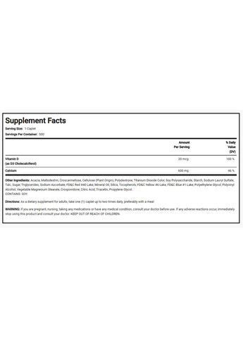Кальций+витамин D3 Calcium 600 мг + Vitamin D3 800 IU 500 капс. No Brand (355803738)