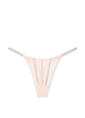 Розовый демисезонный комплект белья (лиф+трусики стринги) со стразами sheer shine Victoria's Secret