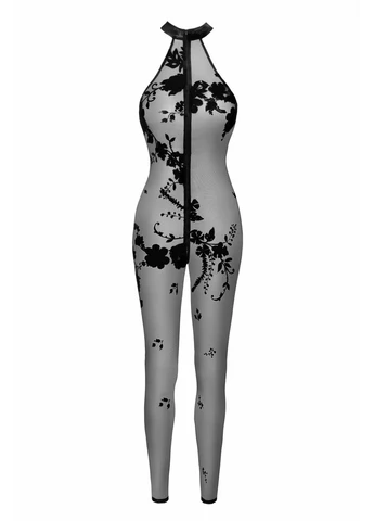 Бодистокинг F315 Ego, black, прозрачный, верх халтер, молния на все тело - CherryLove Noir Handmade чёрный полиэстер, эластан
