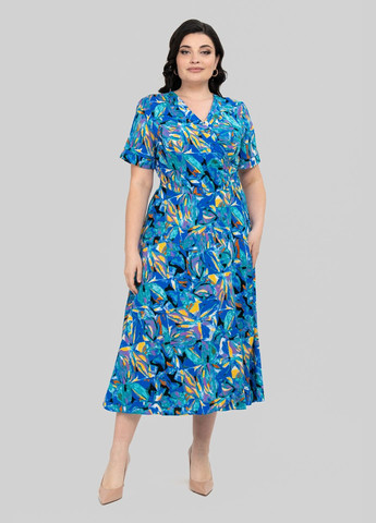 Темно-синее повседневный платье с запахом отрезное по линии талии из штапеля all posa (ap102420p) A'll Posa