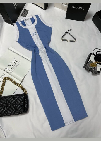 Синя повсякденний жіноча стильна сукня - майка з розрізом футляр Україна з написами