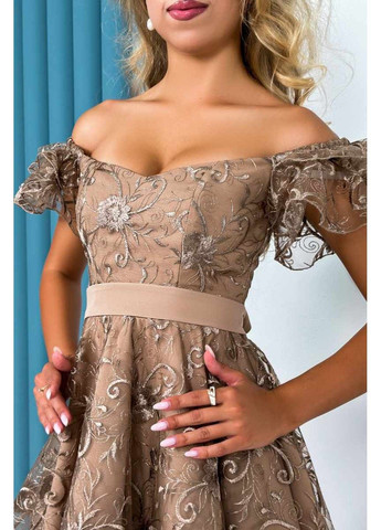 Бежева коктейльна сукня "ніжний гіпюр" 24036 моко Tanita-Romario