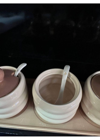 Набір банок для сипучих продуктів кераміка з кришками і ложками на підставці 350 мл 4 предмети TS Kitchen (356504808)