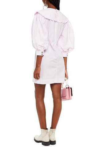 Світло-рожева святковий, повсякденний, кежуал, коктейльна, вечірня стильна міні сукня полінова футляр, бебі долл Ganni з квітковим принтом