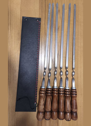 Набор шампуров в чехле 6шт 61см. Шампуры с деревянной ручкой. Шампуры 3мм нержавейки для шашлыка. No Brand (323484855)