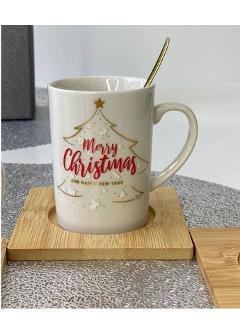 Кружка новогодняя 8030-290-2 Белое Рождество керамическая на подставке с ложкой 160мл Olens (365605226)
