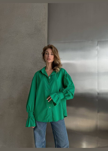 Зеленая кэжуал рубашка однотонная N.Family