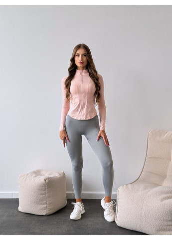 Спортивная женская кофта (лонгслив) приталенного кроя на молнии с отверстиями для пальцев Пудровая Medea Приталена з довгим рукавом на блискавці (364122670)