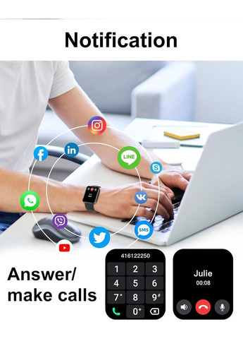 Смарт часы Dakofied 1,85-дюймовый Фитнес-трекер с 100+ спортивными режимами No Brand (363318113)