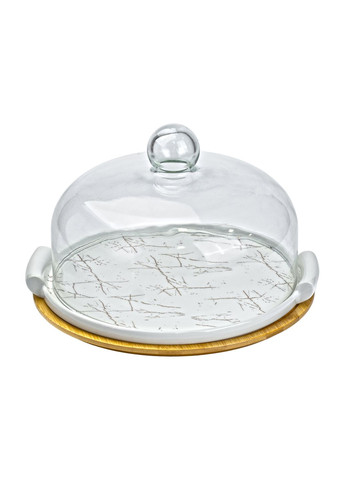 Тортівниця Yiwu керамічна зі скляною кришкою 29 см біла HP1204 No Brand (360977733)