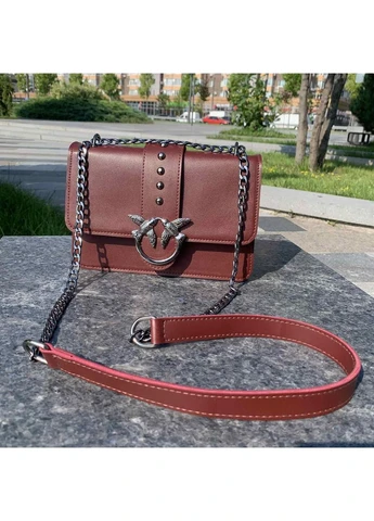 Женская мини сумочка клатч на плечо в стиле Pinko, белая сумка на цепочке с птичками Бордовый No Brand (393665687)