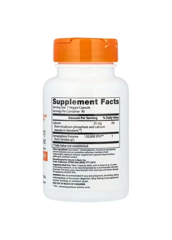 Серрапептаза Serrapeptase, 120,000 SPUs, високої ефективності, 90 капсул Doctor's Best (361116878)