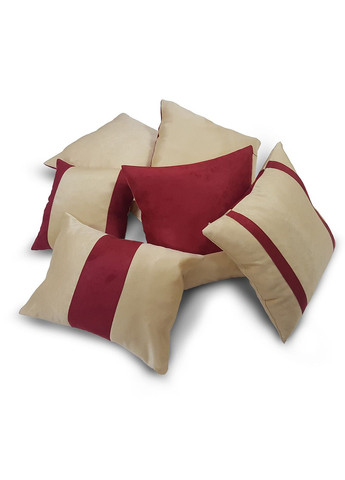 Комплект декоративних подушок 31х31см 4шт 38х35см 1шт пісочний і бордовий оксамит (п_0094) Firanka Simple (307061124)