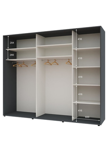 Шкаф-купе трехдверный Комфорт Мебель 270*60*220 см Графит 3 двери ДСП Стандарт Комфорт Меблі (360435172)