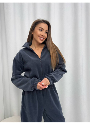 Флісовий теплий комбінезон з кишенями More_bboutique Комбінезон однотонний темно-сірий спортивний, повсякденний фліс