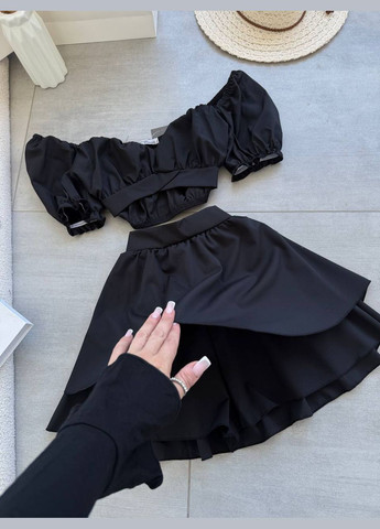 Летний шикарный черный костюм (юбка-шорты+топ), лёгкий костюм двойка No Brand 320 (331606344)