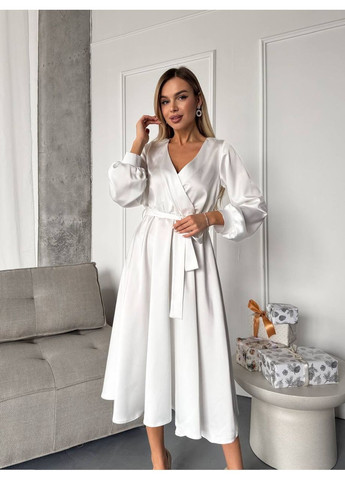 Белое нарядное платье из шелка белого цвета 36148 клеш No Brand однотонное