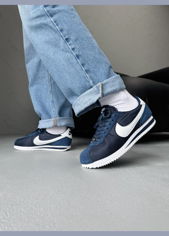 Синие демисезонные кроссовки мужские и женские nike cortez blue navi white | найк кортез синие No Brand