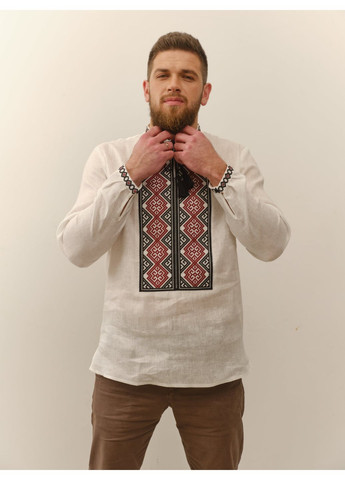 Біла лляна вишиванка для чоловіка григорій біла MOTYV візерунок орнамент льон (360999070)