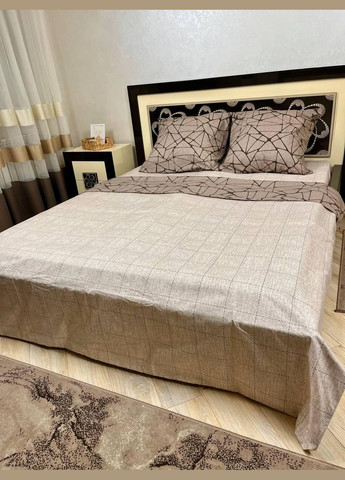 Постельное белье хлопковое Узоры Двуспальное Простынь на резинке 160x200х20 Бязь Коричневое 70 х 70 No Brand (280937783)