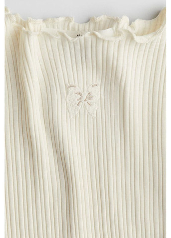 Дитячий лонгслів для дівчинки з оверлоком Молочний (25112901) H&M (370372444)