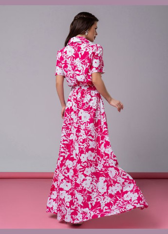 Малиновое длинное платье-рубашка в цветочек No Brand с цветочным принтом