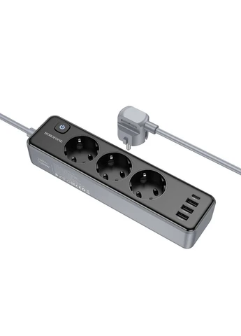 Сетевой удлинитель 3-position socket(1C3A)(EU/GER)(L=2M) Black (6941991116636) Borofone BAC8 Power (340062215)