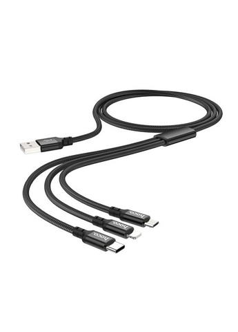 Кабель 3в1 для зарядки телефону, планшета MicroUSB+TypeC+Lightning 3-in-1 Combo Times speed X14 100см |2.4A| Чорний Hoco (337350790)