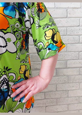 Жіноча футболка салатова батал спущений рукав No Brand - (338424369)