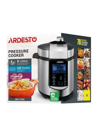Мультиварка-скороварка, 900Вт, чаша-5л, электронное управл., книга рецептов, металл/пластик, серый Ardesto (344558096)