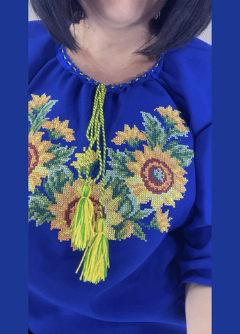 Синя жіноча вишиванка рукав 3/4 НоКо (345122967)