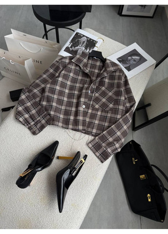 Коричневая повседневный рубашка в клетку DK/DL Мода без кордонів с длинным рукавом